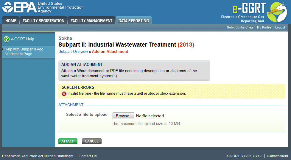 Subpart II: Add an Attachment Screen Error Message